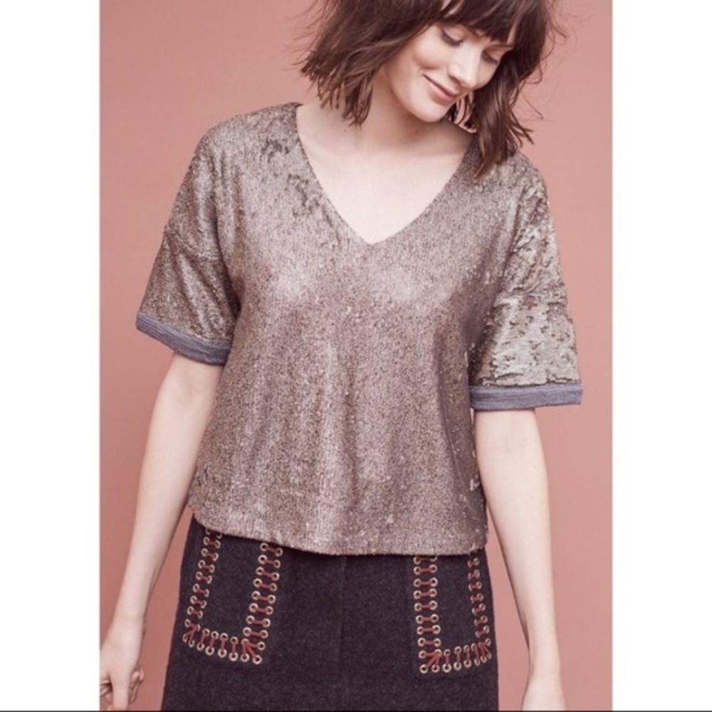 DELETTA Bronze Sequin Top
